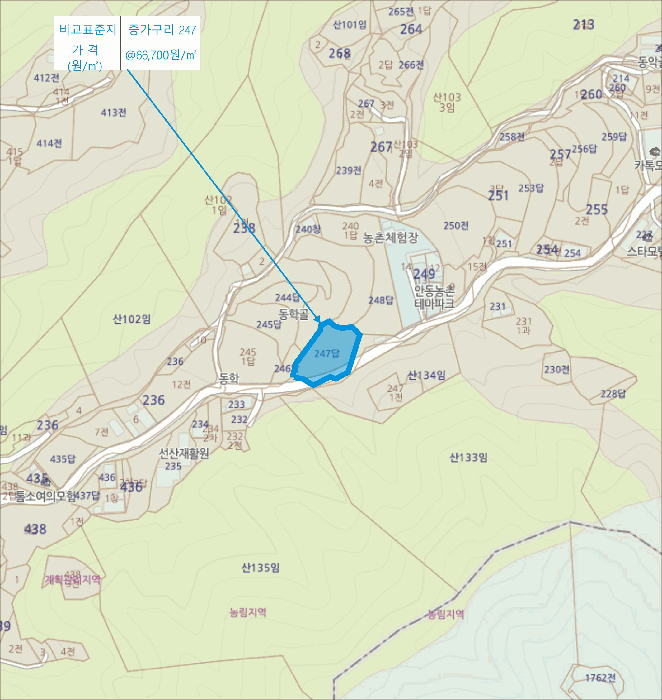 경상북도 안동시 와룡면 중가구리 212 외 1 필지
