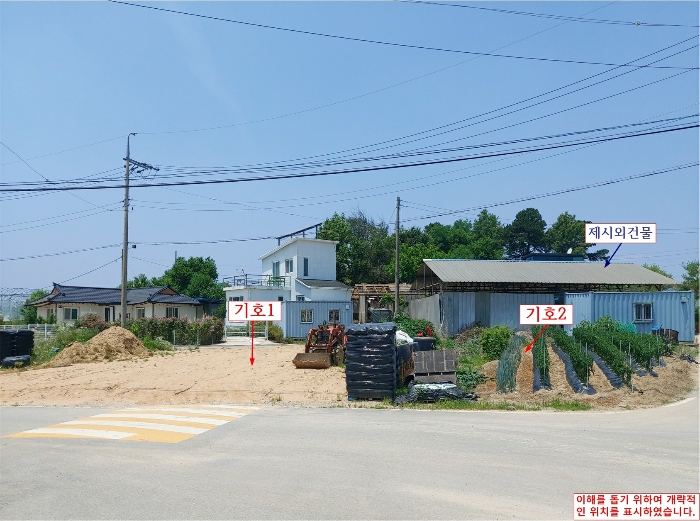 본건 기호1, 2 토지 및 제시외 건물 (남동측에서 촬영)
