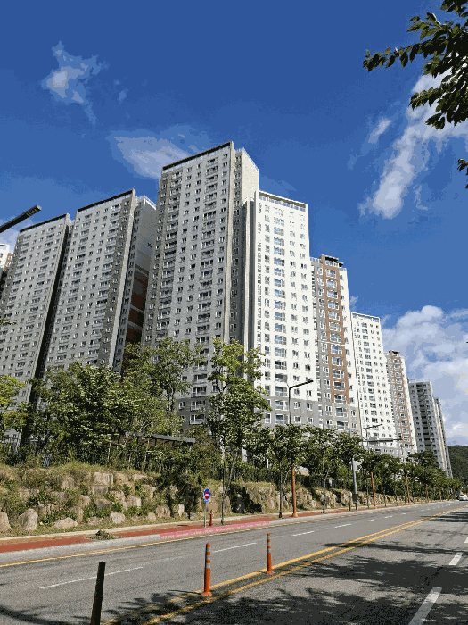 남동측 덕명로에서 본 103동 전경