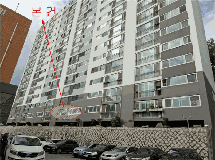 남측에서 본 101동 및 대상 전경