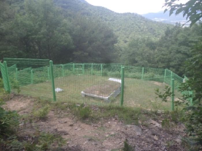 본건 토지 우중앙에 소재하는 연고자를 알 수 있는 상석이 놓여 있는 분묘의 전경